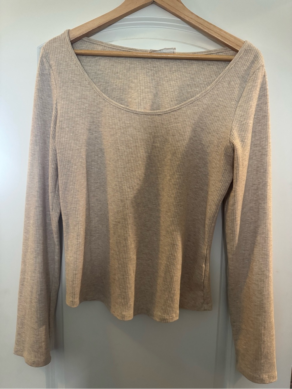 Carly Jean Los Angeles Ribbed Long Sleeve Scoop Neck Top - Tan